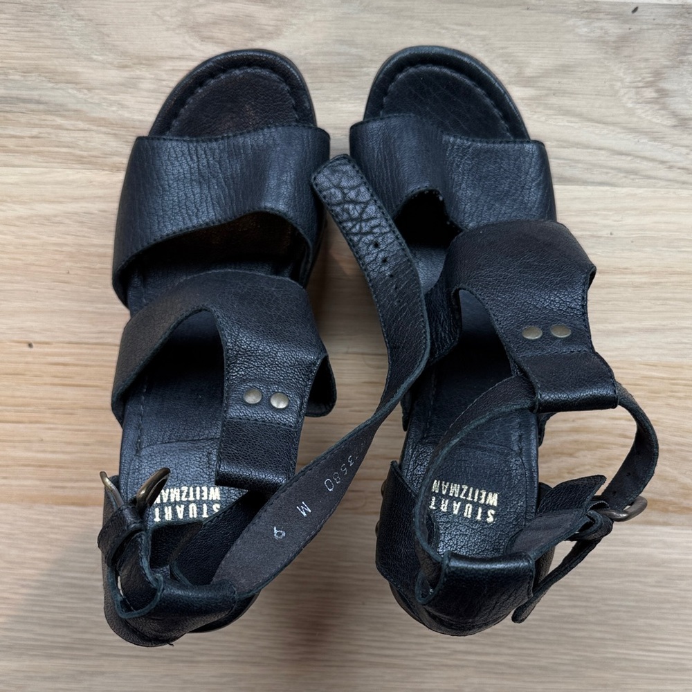 Stuart Weitzman Black Leather Sandals